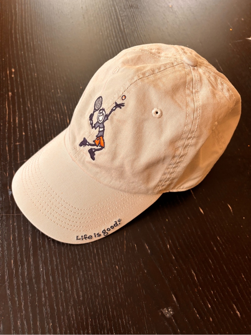 Life Is Good Beige Cap with Embroidered Tennis Graphic
